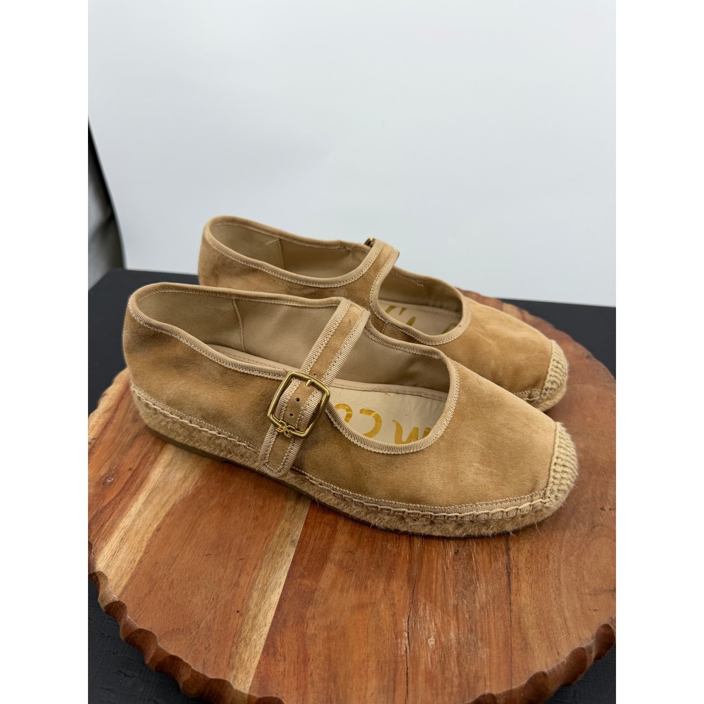 Sam Edelman Mackie Mary Jane Espadrille Flat sz 7.5 Tan Suede Buckle Strap Jute